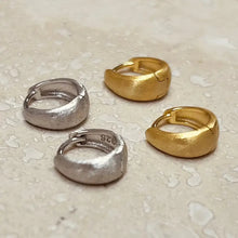 Load image into Gallery viewer, Brushed Gold Vermeil / Sterling Silver Matte Huggies
